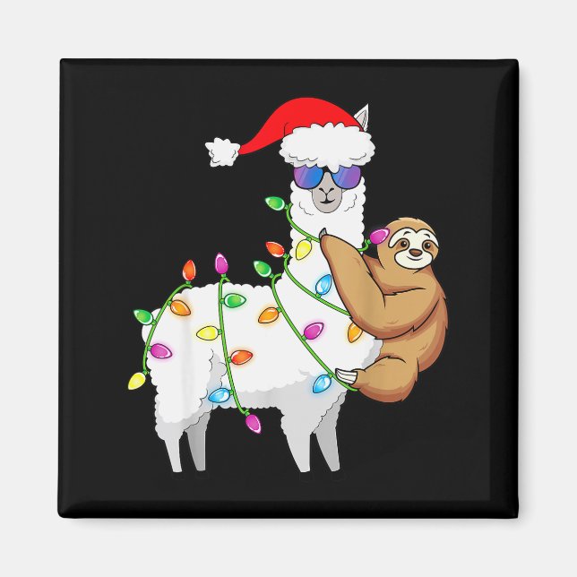 Imã Santa Llama Xmas Funny Llama Sloth Christmas  (Frente)