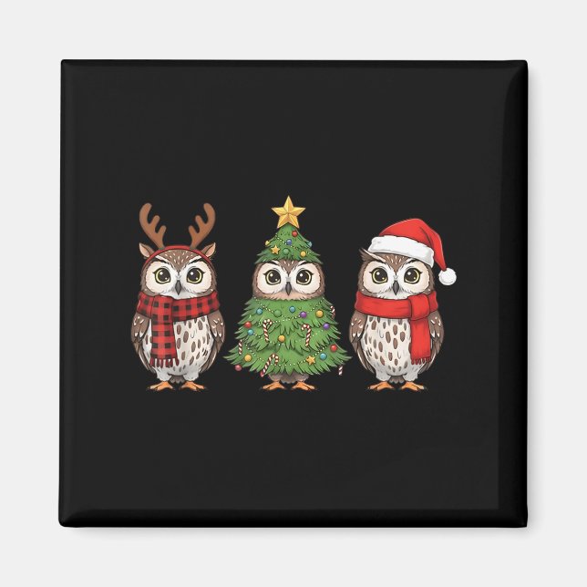Imã Santa Owl Christmas Tree Owl Lover Animal Xmas Paj (Frente)