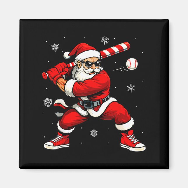 Imã Santa Playing Baseball Xmas Funny Christmas Baseba (Frente)