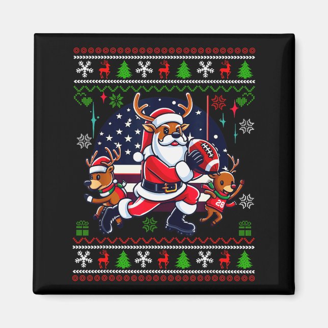 Imã Santa Reno Brinca Futebol Americano Ugly Christm (Frente)