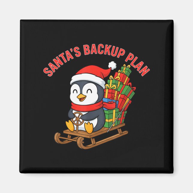 Imã Santa’s Backup Plan Cute Penguin Christmas Design  (Frente)