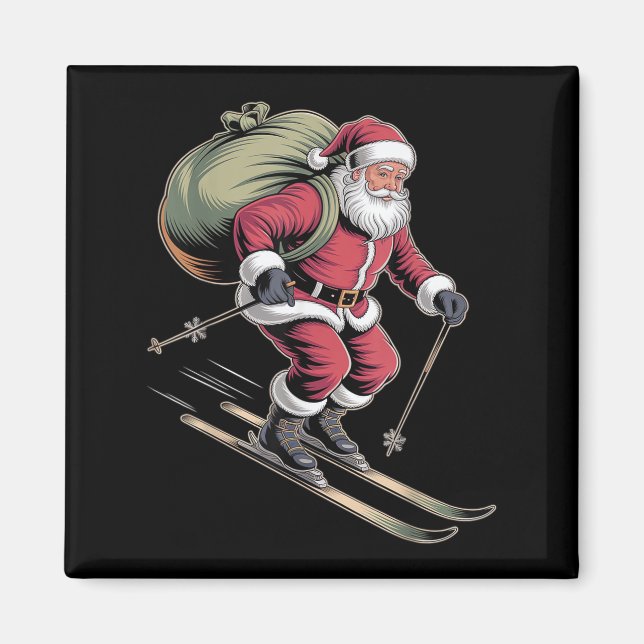 Imã Santa Skiing Down Snowy Slopes  (Frente)