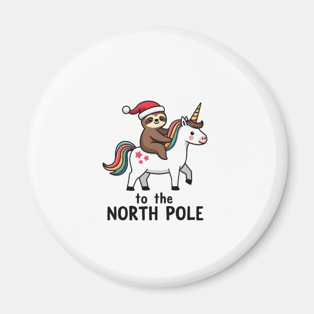 Imã Santa Sloth Riding Unicorn Funny Girl Christmas T- (Frente)