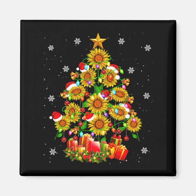 Imã Santa Sunflower Christmas Tree Xmas Lights Santa S (Frente)