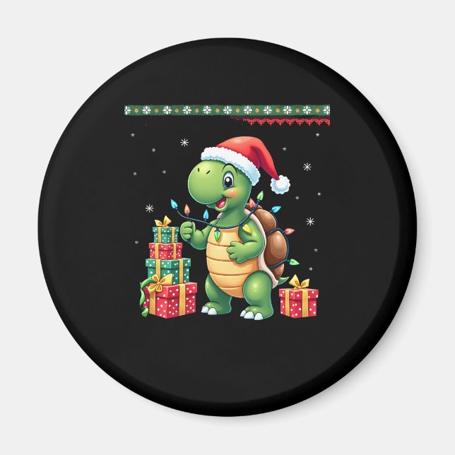 Imã Santa Turtle Christmas Ugly Sweater Funny Holiday  (Frente)
