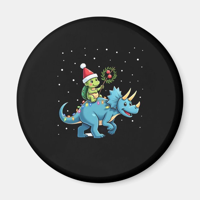 Imã Santa Turtle Riding T-Rex Reindeer Christmas Light (Frente)