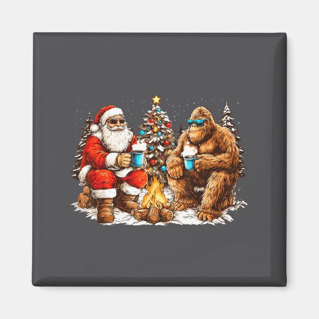 Imã Santa With Bigfoot Christmas Campfire Funny Sasqua (Frente)