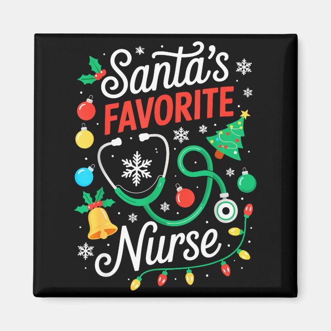 Imã Santa's Favorite Nurse Shirt Men Women Funny Chris (Frente)
