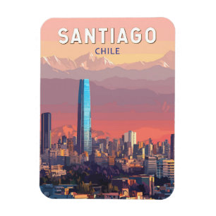 Ímã Santiago Chile Illustração Viagem Art Vintage