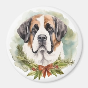 Imã Santo Bernard Christmas Wreath Festivo Pup