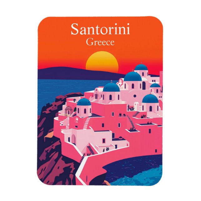 Ímã Santorini, Grécia Retro-Viagem Ocean Sunset (Vertical)