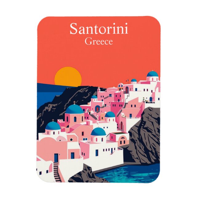 Ímã Santorini, Grécia Viagens vintage Blue Domes (Vertical)