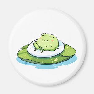 Imã Sapo Adormecido em Folha de Lótus Design Kawaii