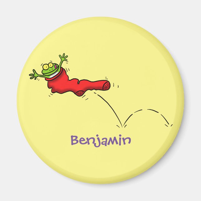 Imã Sapo bonito em um desenho de salto em meia vermelh (Frente)