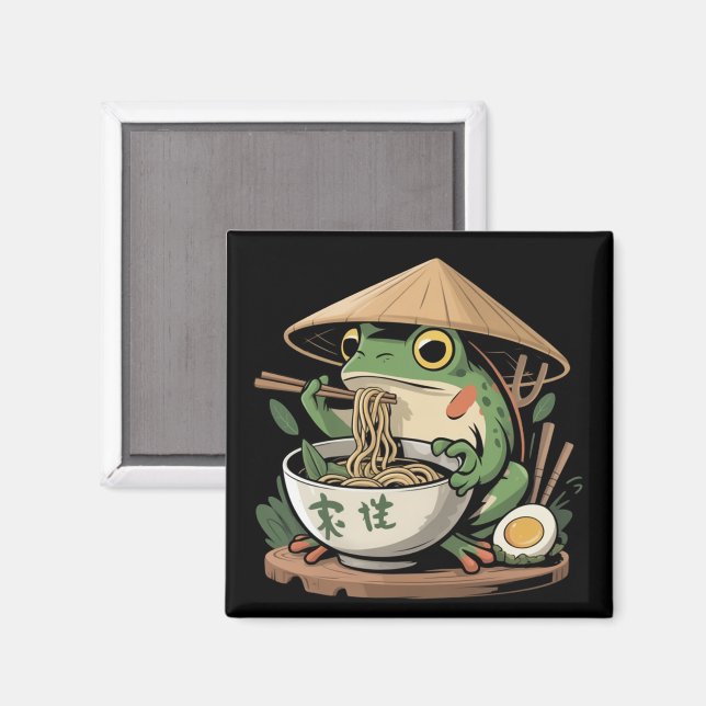 Imã Sapo Comendo Ramen Kawaii Neko Macarrão Japonês  (Front/Back)