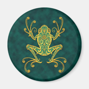 Imã Sapo de árvore azul dourado intrincado