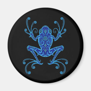 Imã Sapo de árvore azul e preto intrincado