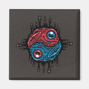 Imã Sapo de Dart Venenoso Vermelho e Azul, Yin Yang