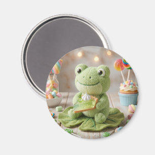 Imã Sapo de pelúcia fofo segurando torta de limão Key 