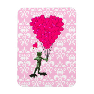 Ímã Sapo engraçado desenho animado & coração rosa em d