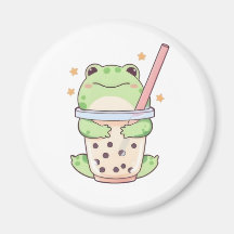 Sapo Kawaii Chibi Abraçando Xícara de Bubble Tea