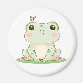 Imã Sapo Kawaii com Borboleta Design Fofo da Natureza