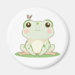 Imã Sapo Kawaii com Borboleta Design Fofo da Natureza