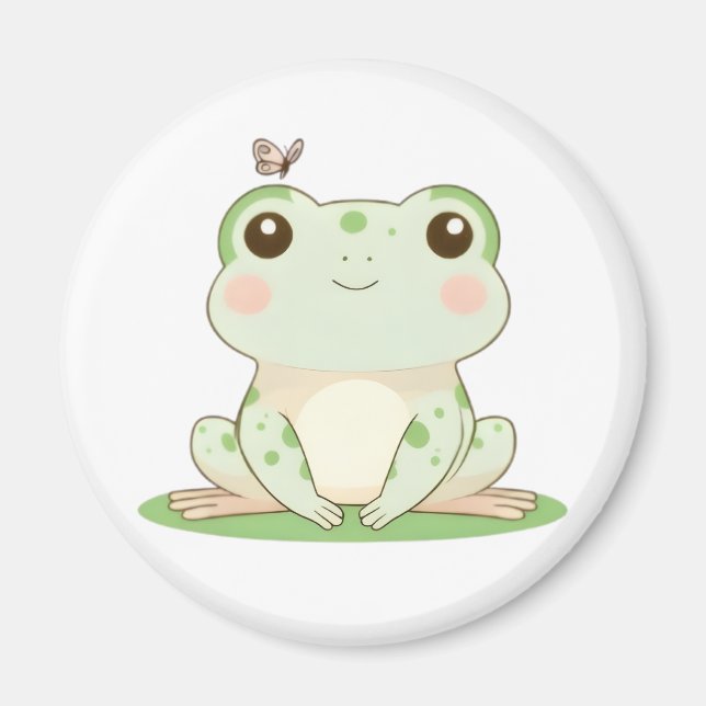Imã Sapo Kawaii com Borboleta Design Fofo da Natureza (Frente)