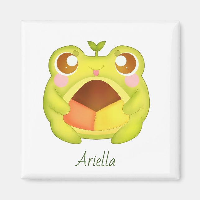 Imã Sapo Verde Bonito Segurando Cookie Polvoron Mexica (Frente)