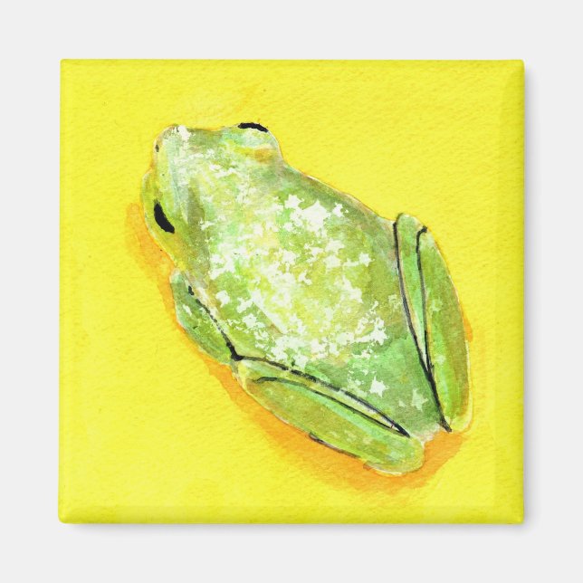 Imã Sapo verde com aquarela amarela (Frente)