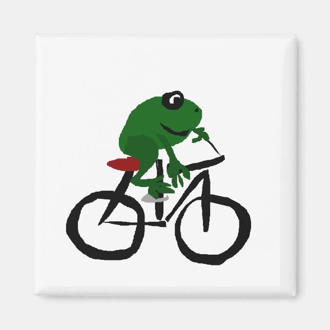 Imã Sapo Verde Engraçado Andando Bicicleta (Frente)