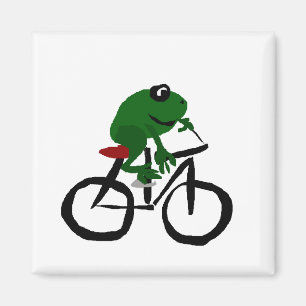 Imã Sapo verde engraçado que monta uma bicicleta