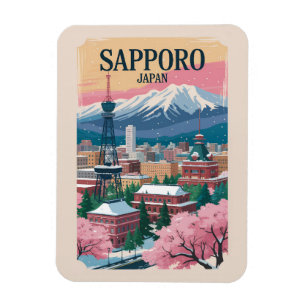 Ímã Sapporo Japão Ilustração Viagem Arte Vintage