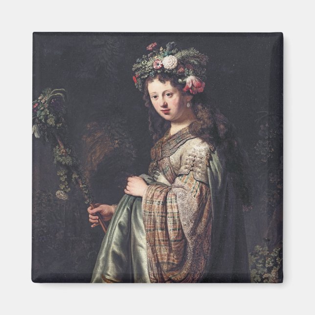 Imã Saskia van Uylenburgh como Flora, Rembrandt, 1634 (Frente)