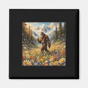 Imã Sasquatch no campo de flores de dente-de-leão bigf