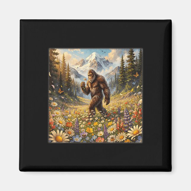 Imã Sasquatch no campo de flores de dente-de-leão bigf (Frente)