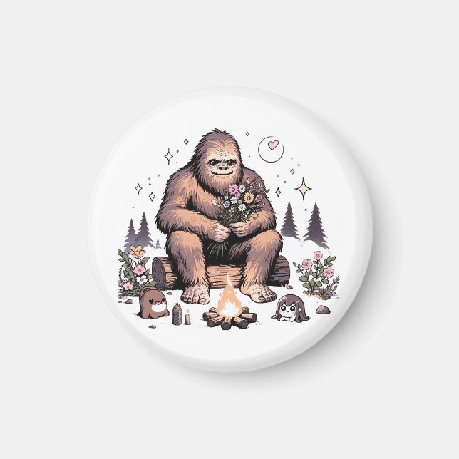 Imã Sasquatch Segurando Flores (Frente)