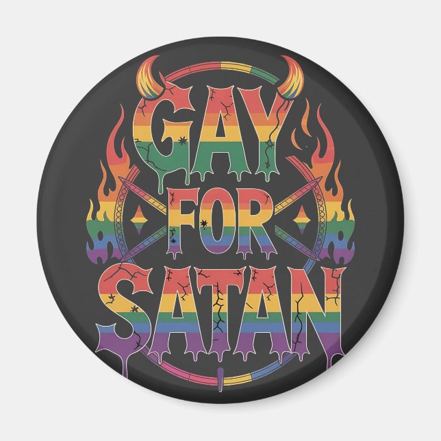 Imã Satã de granizo Arco-Íris Baphomet Diabo Goat LGBT (Frente)
