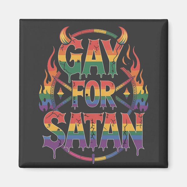 Imã Satã de granizo Arco-Íris Baphomet Diabo Goat LGBT (Frente)