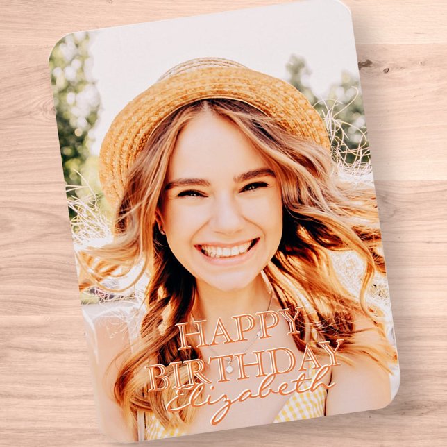 Ímã Saudação de Aniversário da Foto de Script Simples  (Criador carregado)