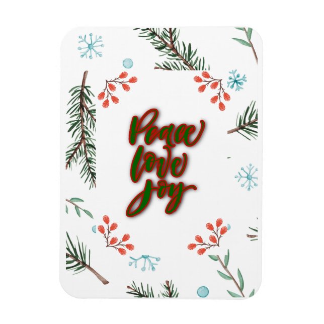 Ímã Saudação de Natal Branco com Azevinho e Neve (Vertical)