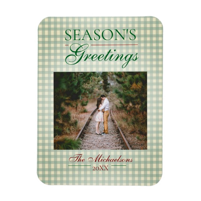 Ímã Saudações da temporada Gingham Natal (Vertical)