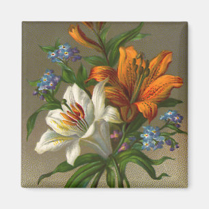 Imã Saudações de Aniversário Vintage com Flores de Lír