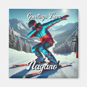 Imã Saudações de Nagano Japão Dabbing Skier Postcard