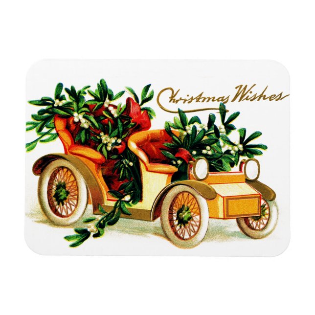 Ímã Saudações de Natal com Carro Antigo Bonito (Horizontal)