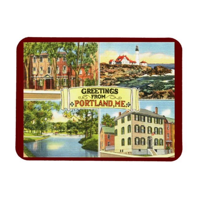 Ímã Saudações de Portland, Maine Vintage (Horizontal)