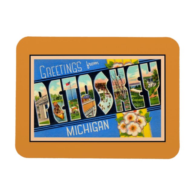 Ímã Saudações Vintage de Petoskey Michigan (Horizontal)