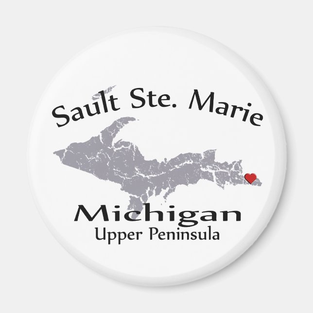 Imã Sault Ste Marie Michigan Heart Map Design Magnet (Frente)