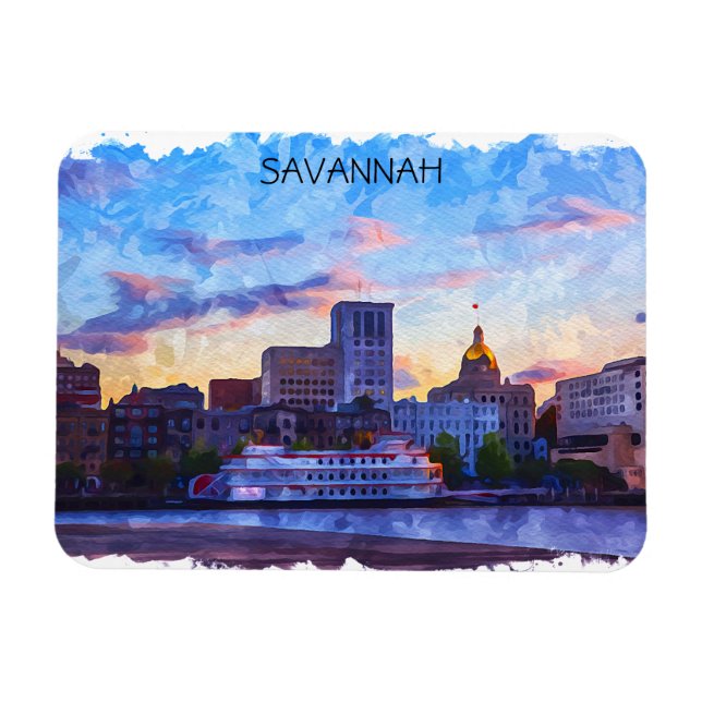 Ímã Savannah Georgia Skyline Riverfront (Horizontal)