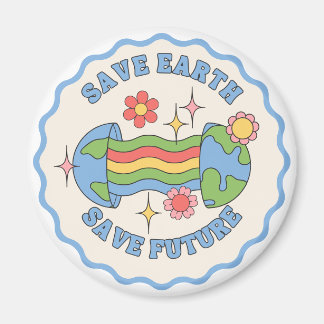 Imã Save Earth, Save Future – Colorful Cartoon Earth
